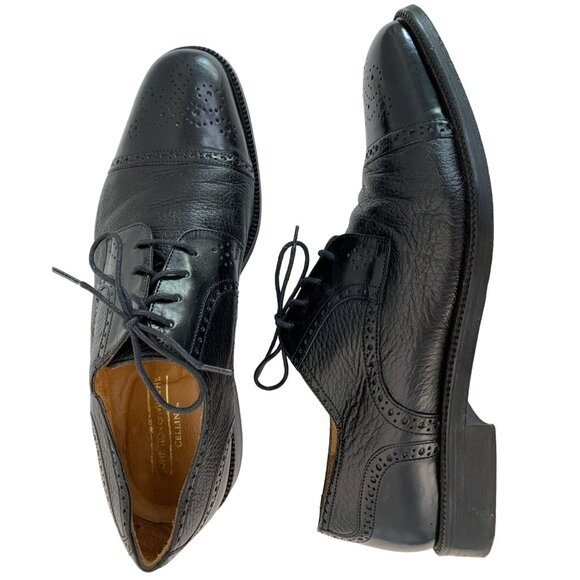 Johnston & Murphy Men's Cap Toe Oxford Dress Shoes 10.5M Black Leather 7312 GUC - Picture 1 of 13